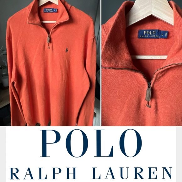 Polo Ralph Lauren 1/4 Zip Orange Pull Over Sweater Men’s Size XL - Picture 1 of 9